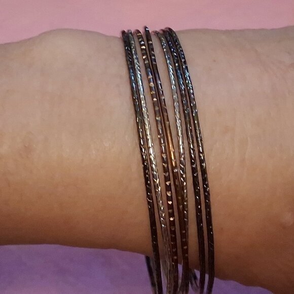 Bangle Bracelets -- Set of 7  --  2 3/4" Diameter -- Light & Dark Tones - Picture 2 of 12